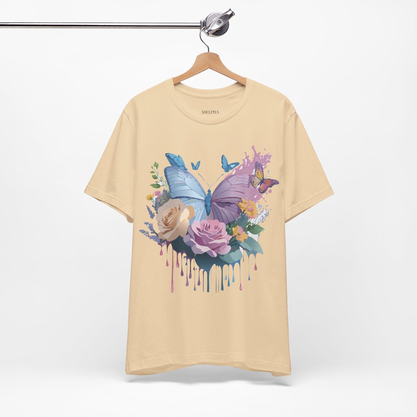 Natural Cotton Tee Shirt with Butterfly