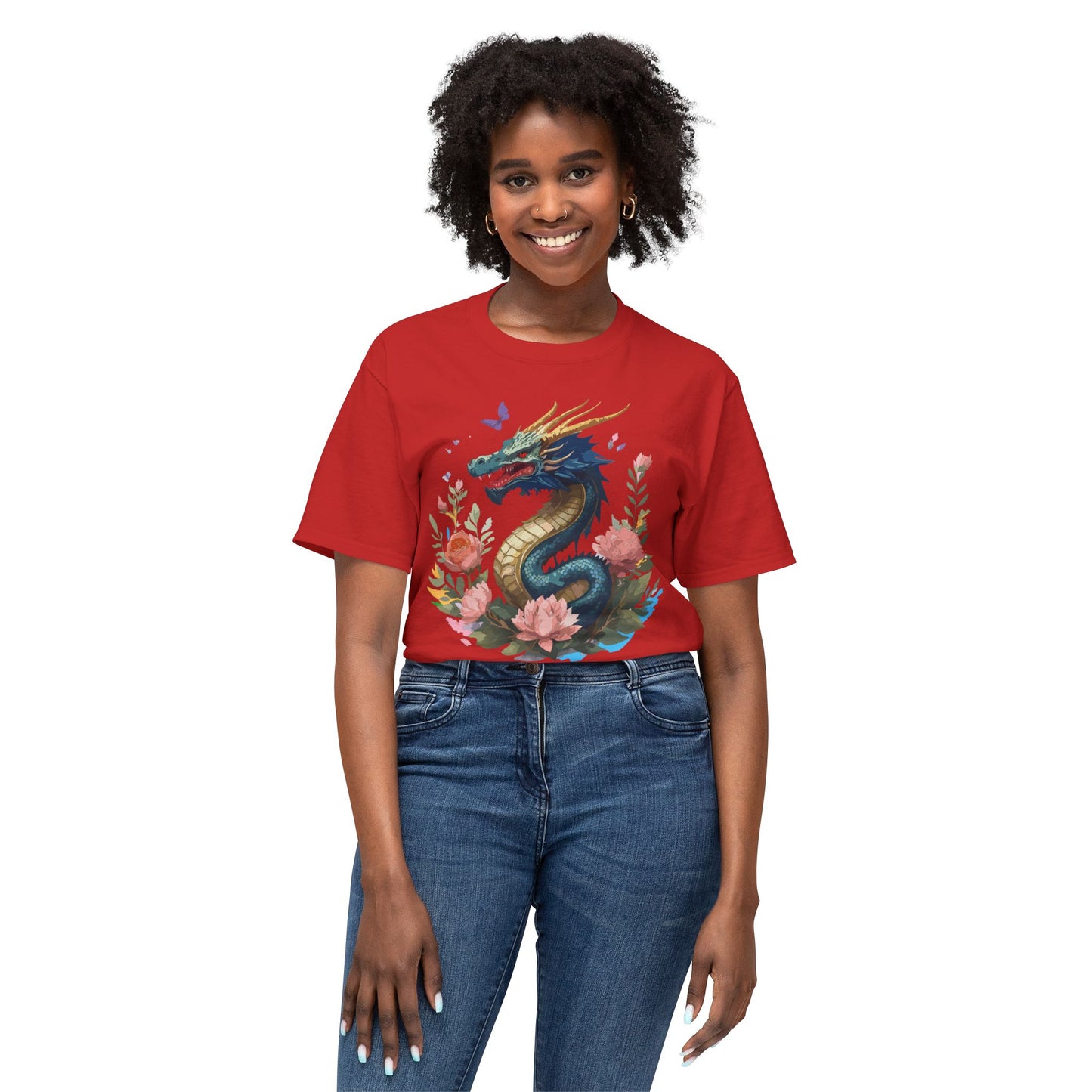Dragon T-Shirt, Vintage Dragon Tee, Floral Tees, Dragon Art Design Shirt, Tee Shirt with Dragon 2
