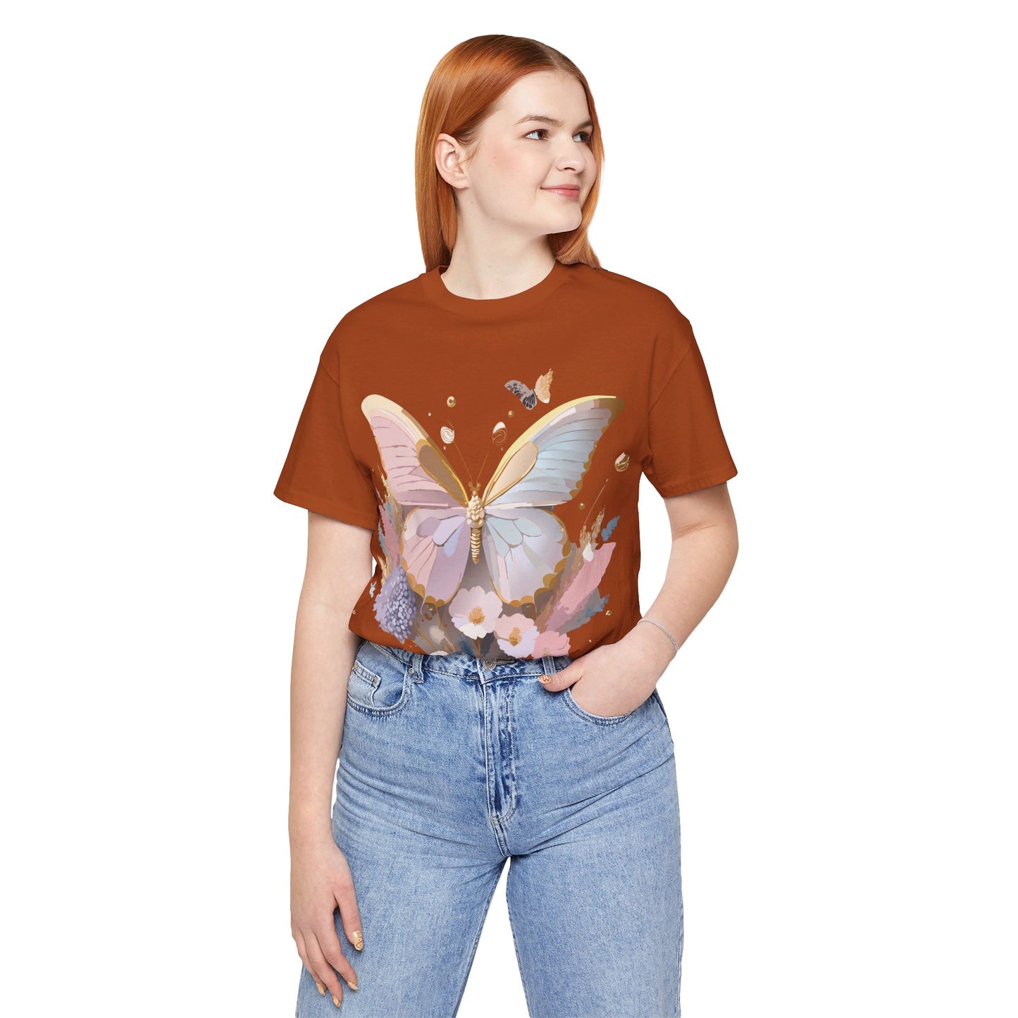 Natural Cotton Tee Shirt with Butterfly