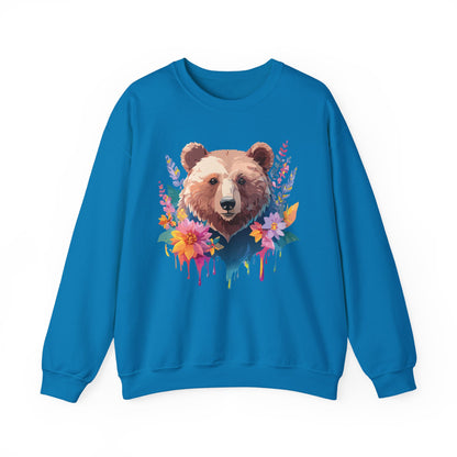 Unisex Floral Bear Sweatshirt, Animals Sweatshirt, Floral Sweatshirt, Art Design Sweatshirt