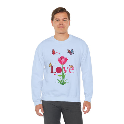 Unisex Floral Love Sweatshirt Floral Butterfly Design Cotton Poly Valentines Day