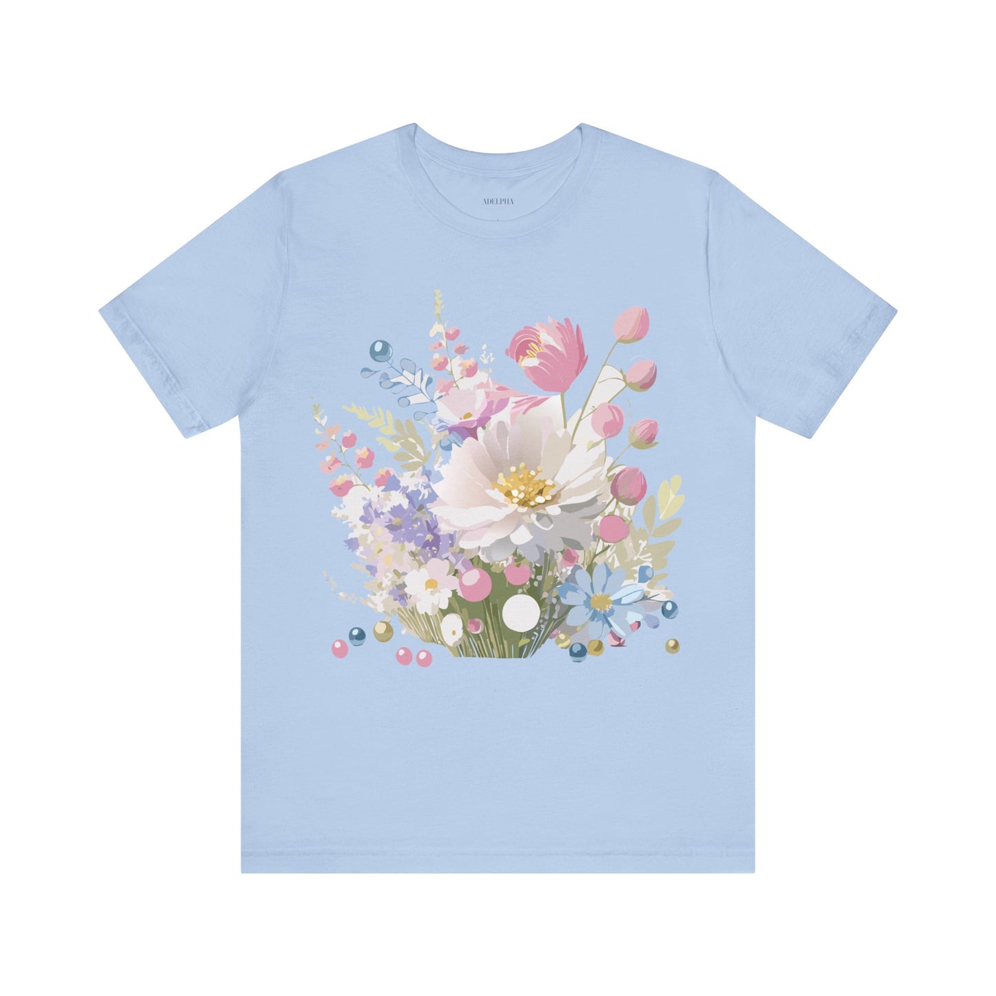 Natural Cotton Tee Shirt with Flowers