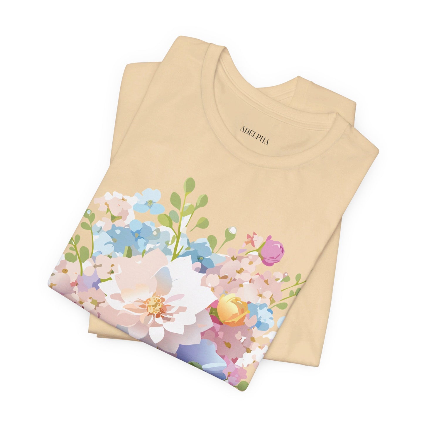 Natural Cotton Tee Shirt with Flowers