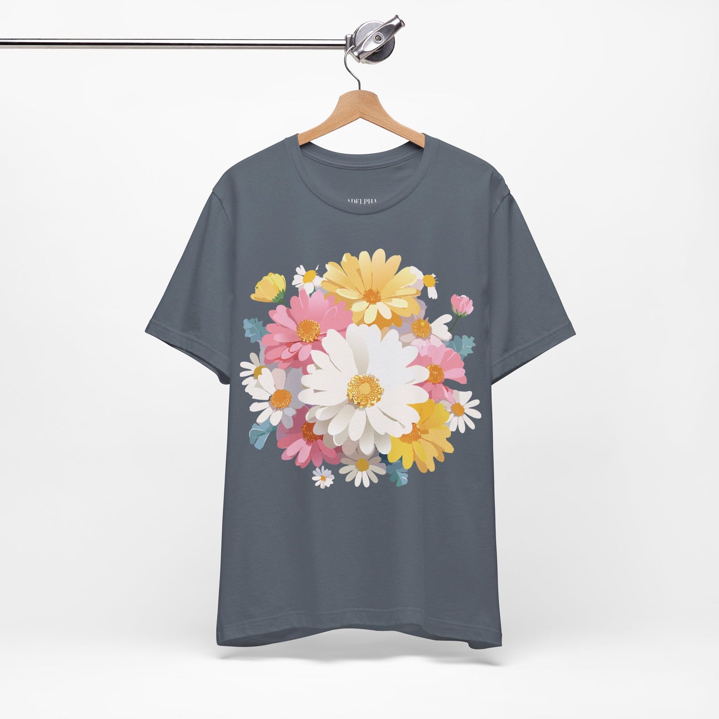 Natural Cotton Tee Shirt with Flowers