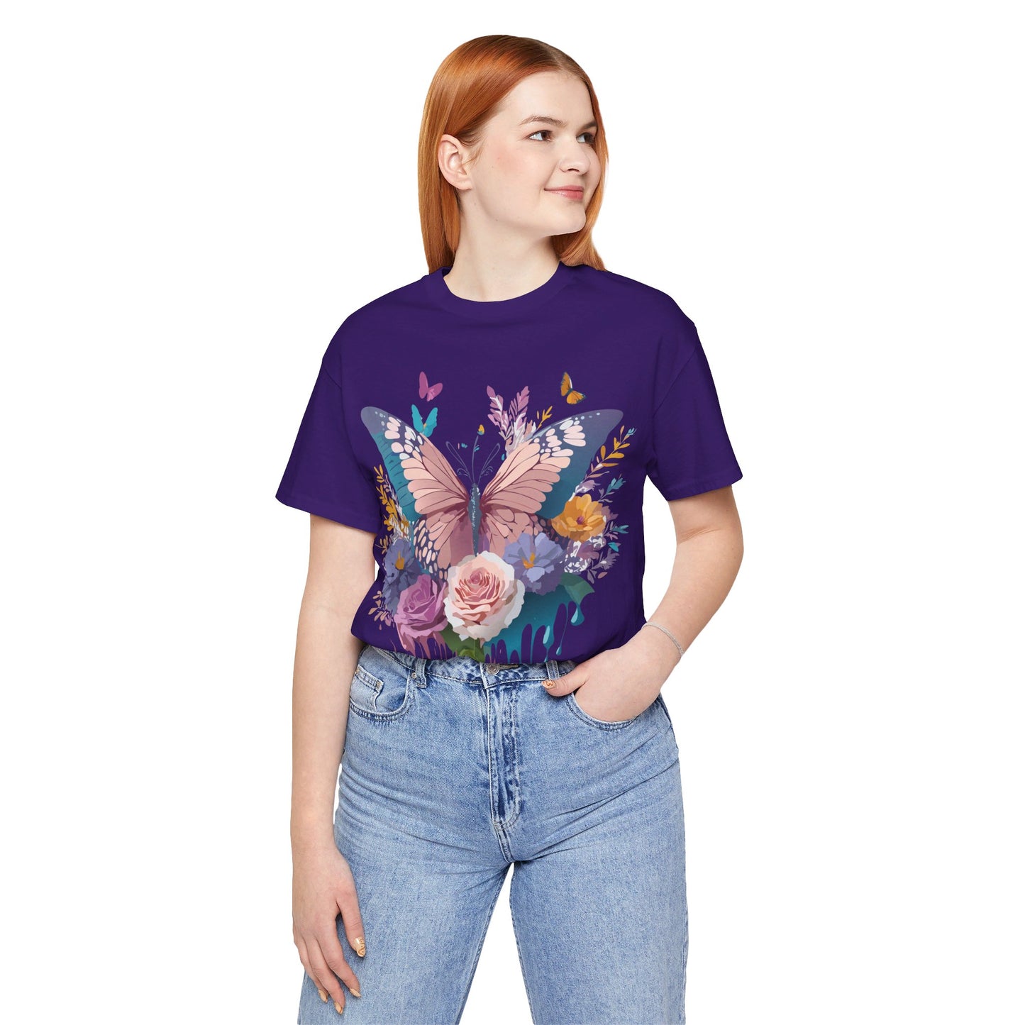 Natural Cotton Tee Shirt with Butterfly