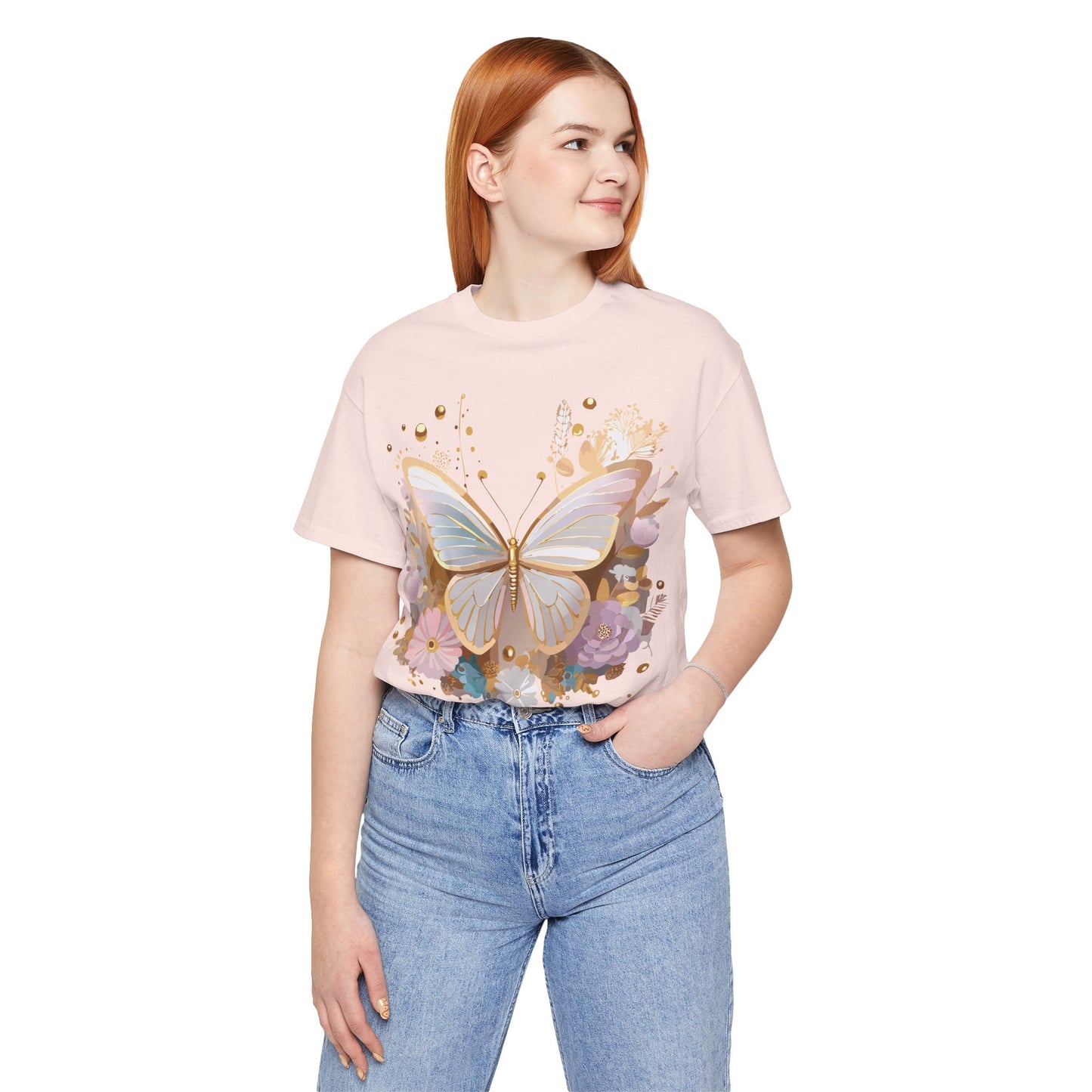 Natural Cotton Tee Shirt with Butterfly