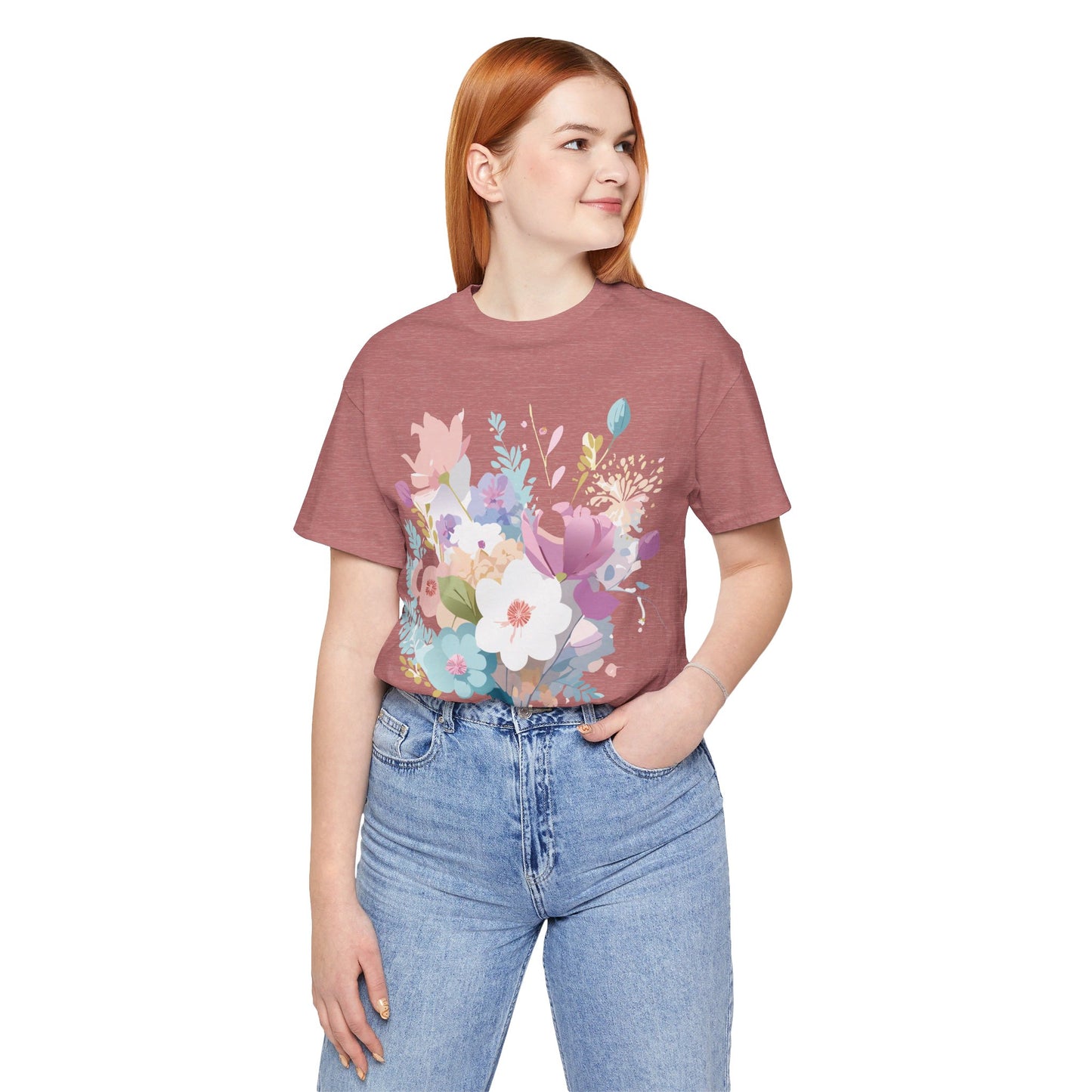 Natural Cotton Tee Shirt with Flowers