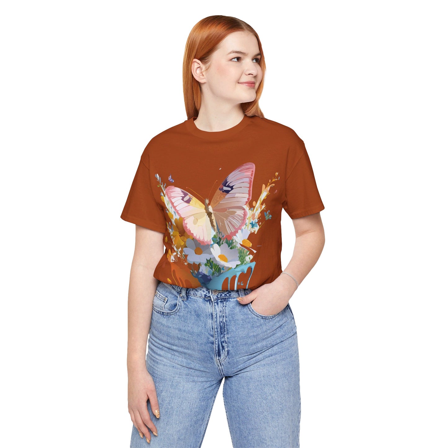 Natural Cotton Tee Shirt with Butterfly