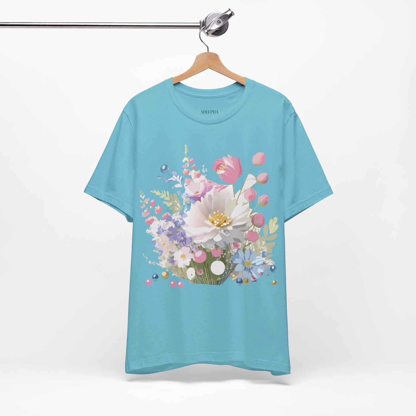 Natural Cotton Tee Shirt with Flowers