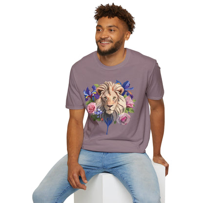 Unisex Lion Shirt Floral Lion Tee Softstyle Gildan 64000 100 Percent Cotton
