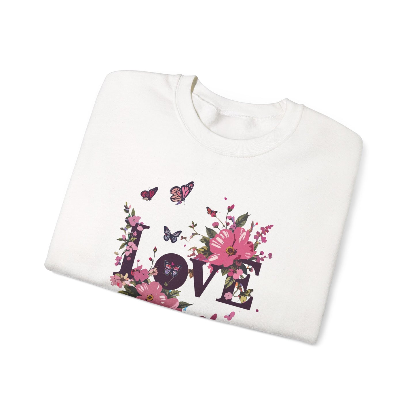 Unisex Floral Love Sweatshirt Fifty Fifty Cotton Poly Valentines Day Gift