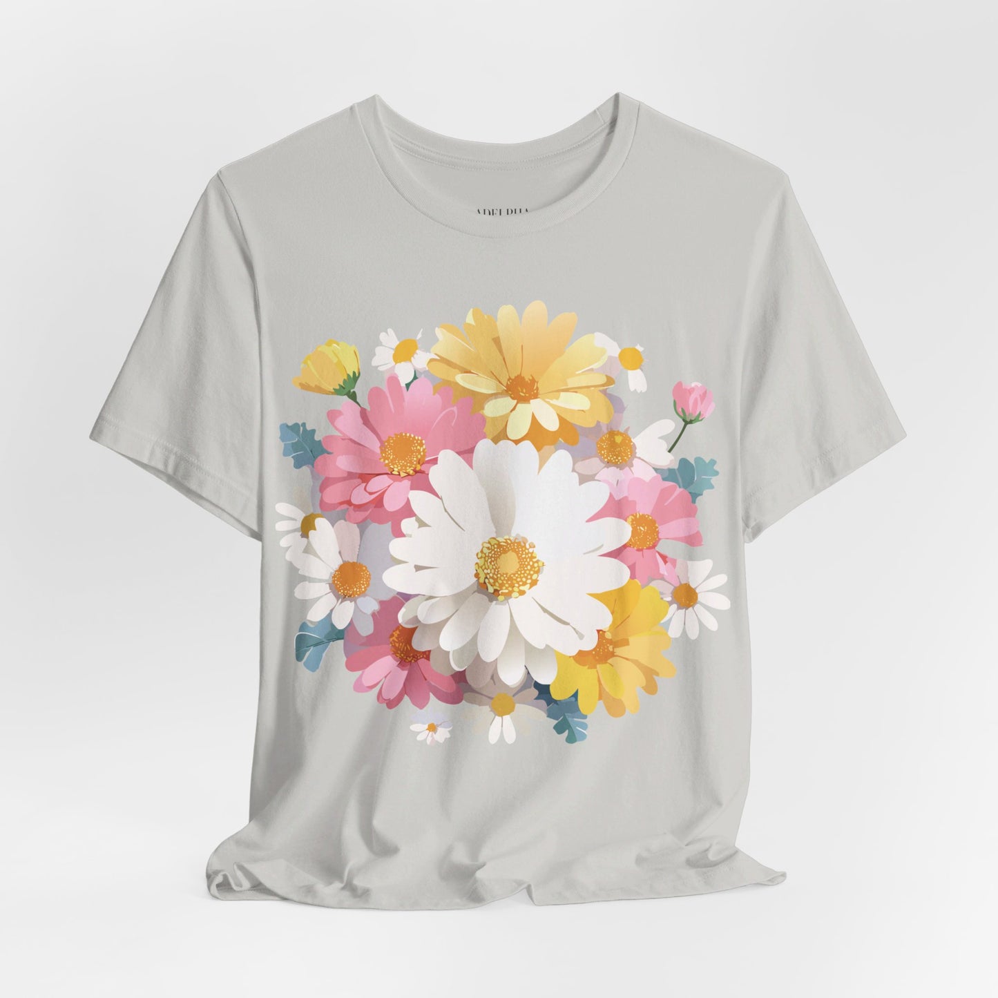 Natural Cotton Tee Shirt with Flowers