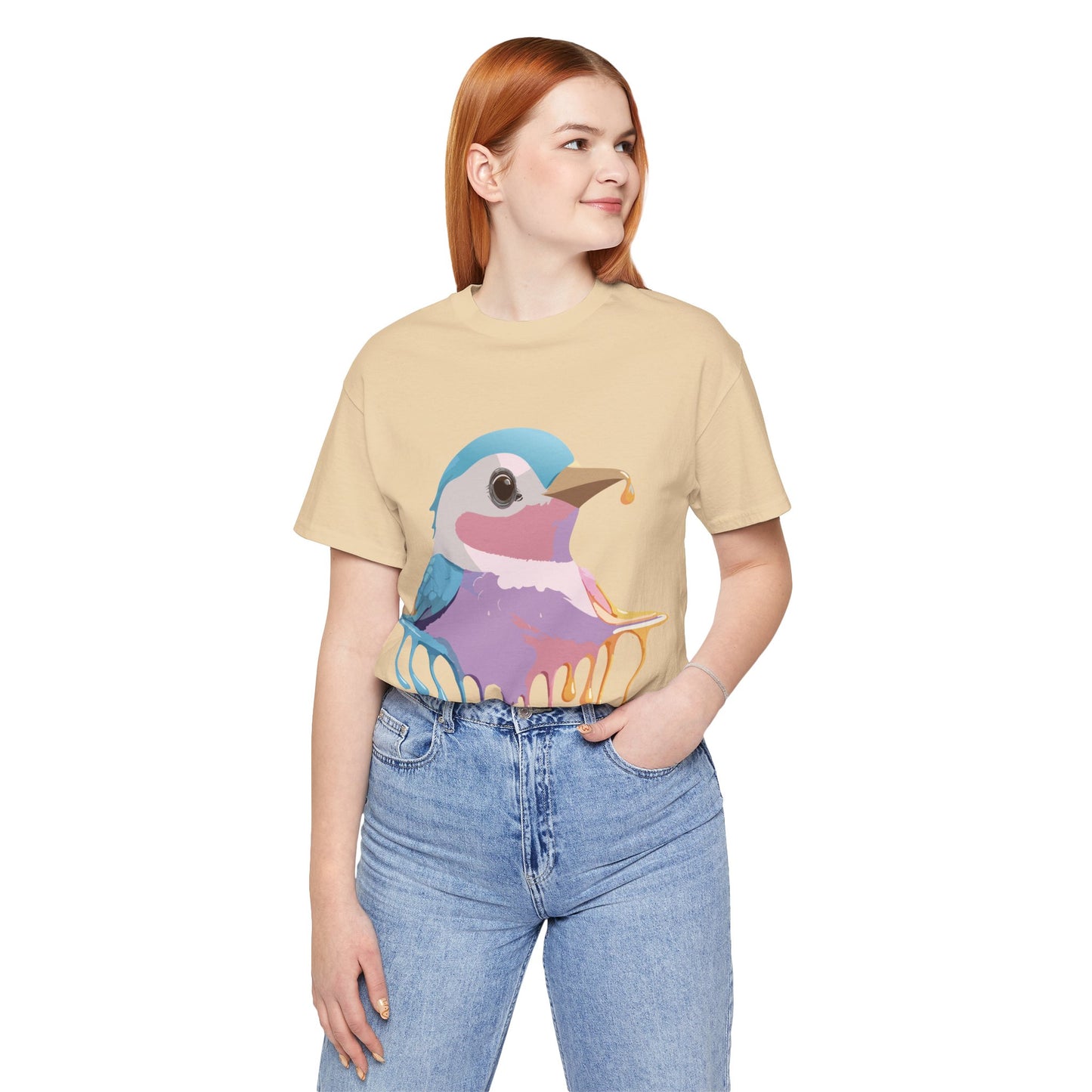 Natural Cotton Tee Shirt with Bird