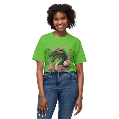 Dragon Art Design Unisex Cotton Tee With Floral Print Artwork And Dragon Graphic