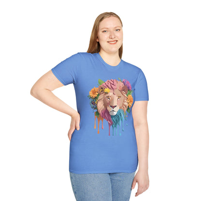 Floral Lion Shirt Unisex Tee Animal Print Gildan Softstyle 64000
