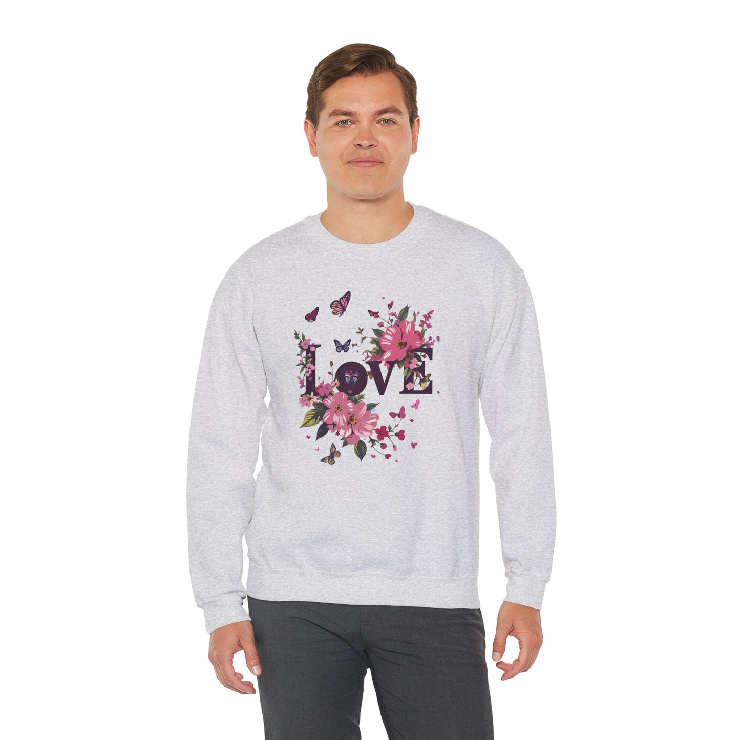 Unisex Floral Love Sweatshirt Fifty Fifty Cotton Poly Valentines Day Gift