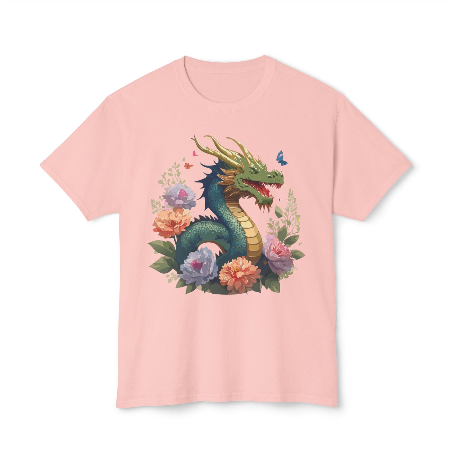 Dragon T-Shirt, Vintage Dragon Tee, Floral Tees, Dragon Art Design Shirt, Tee Shirt with Dragon 1