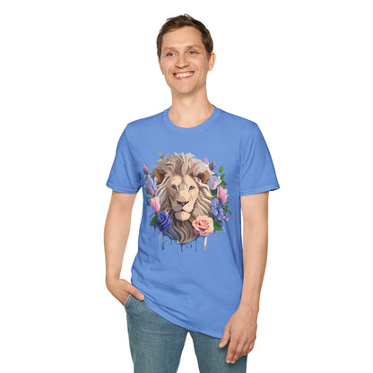 Unisex Floral Lion Tee Shirt Softstyle Gildan 64000 100 Percent Cotton