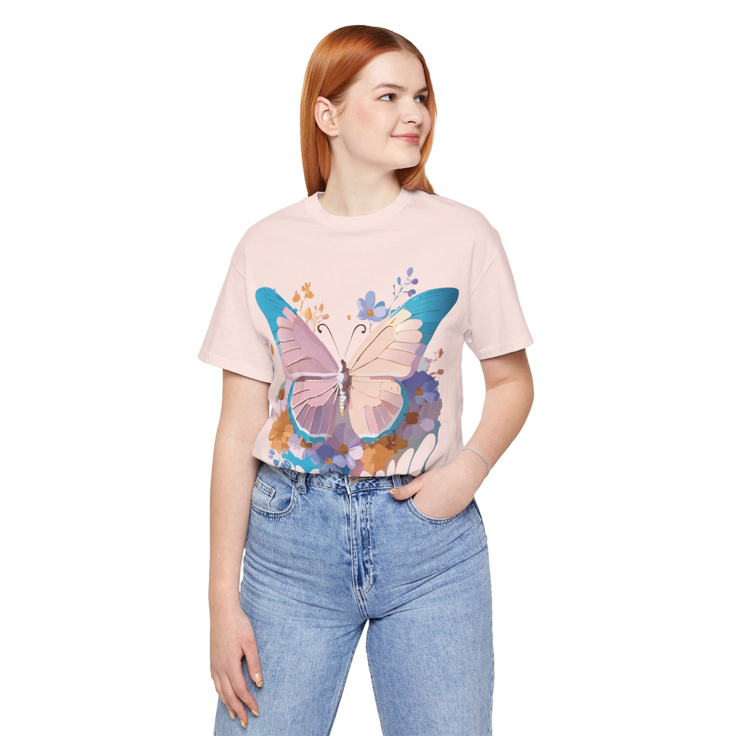 Natural Cotton Tee Shirt with Butterfly