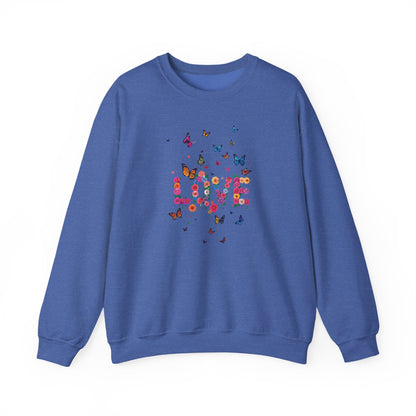 Unisex Floral Love Butterfly Sweatshirt 50 50 Cotton Poly Valentines Day