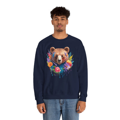 Unisex Floral Bear Sweatshirt Art Design Animals Gildan 18000 Crewneck