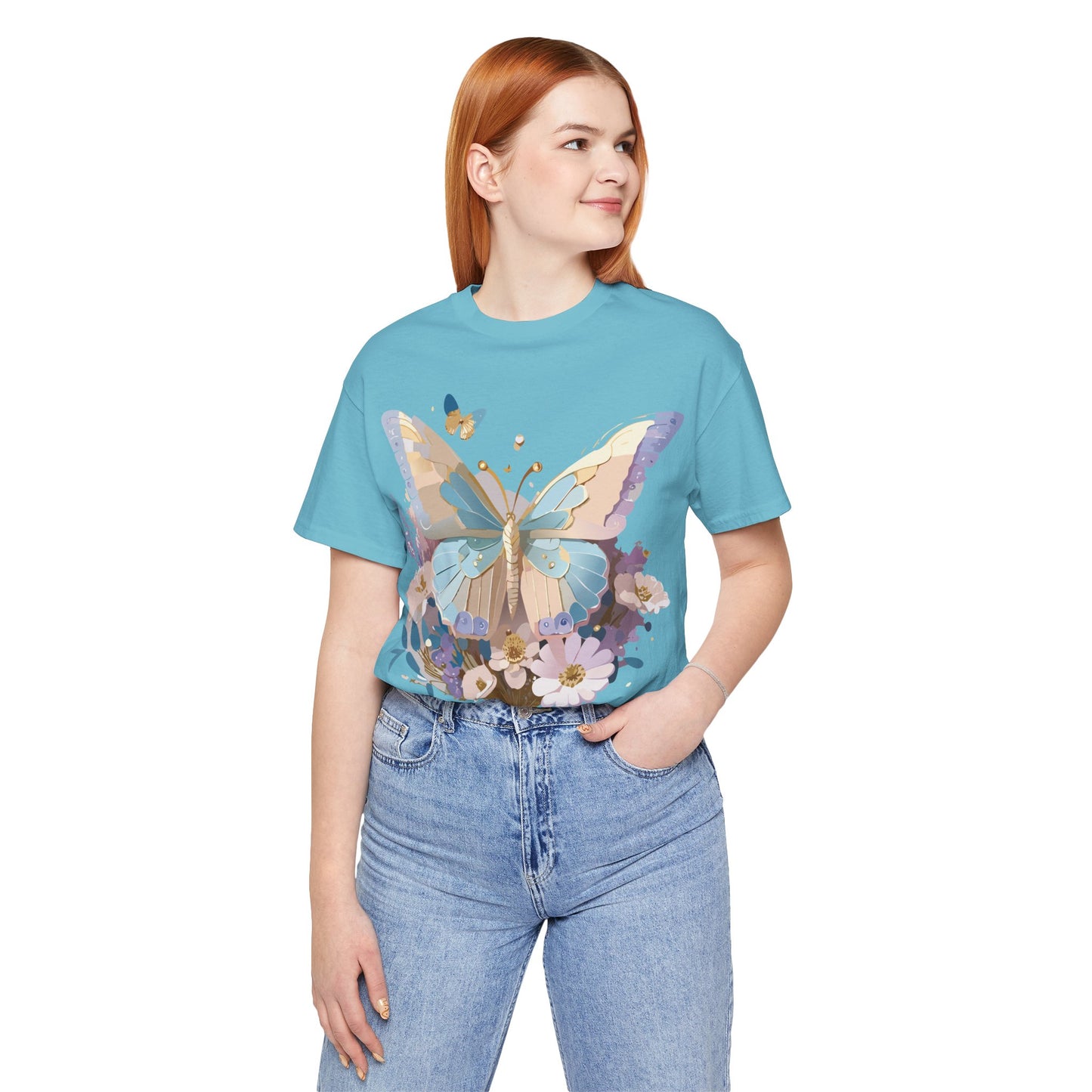 Natural Cotton Tee Shirt with Butterfly