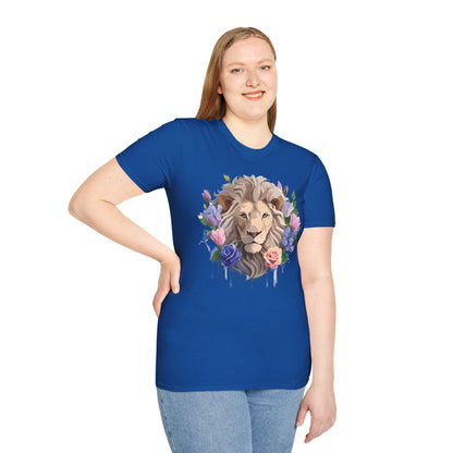 Unisex Floral Lion Tee Shirt Softstyle Gildan 64000 100 Percent Cotton
