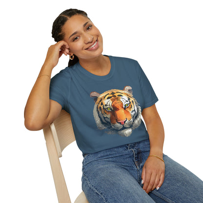 Tiger Print T Shirt Unisex Animal Tee 100 Percent Cotton Softstyle Gildan 64000