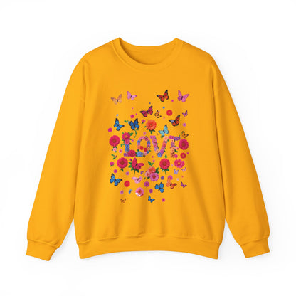 Unisex Floral Love Butterfly Sweatshirt Fifty Fifty Cotton Poly Valentine Day
