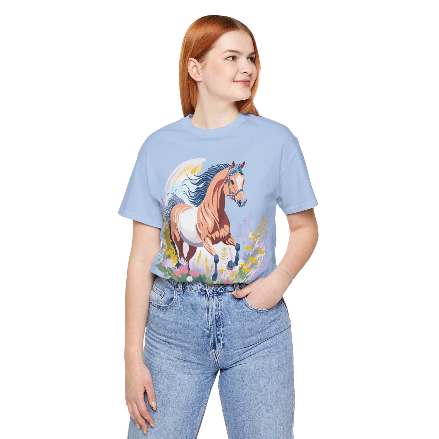 Natural Cotton Tee Shirt with Horse