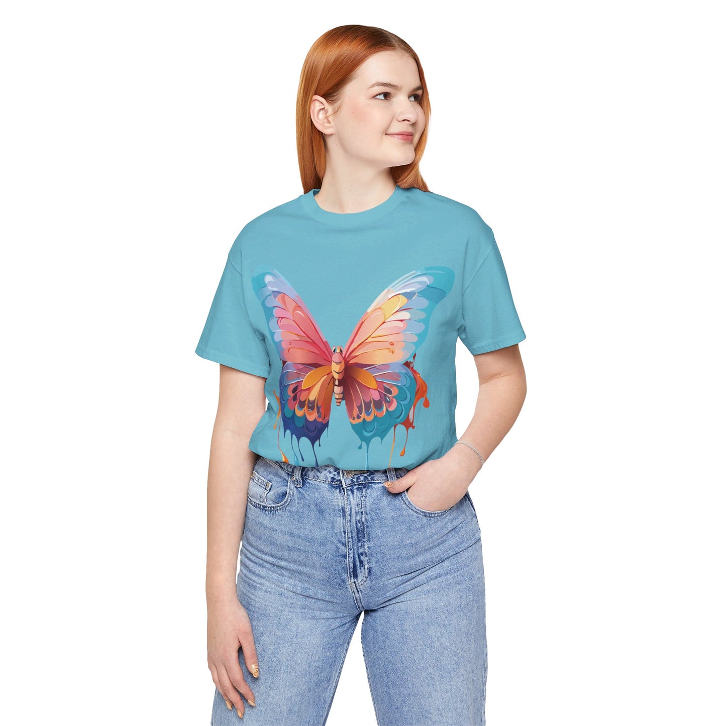 Natural Cotton Tee Shirt with Butterfly