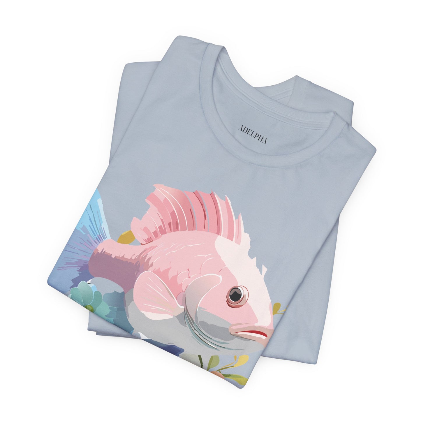 Natural Cotton Tee Shirt with Fish