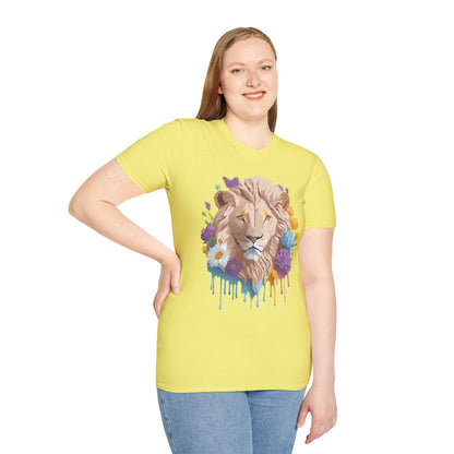 Lion Shirt Unisex Floral Lion Tee Gildan Softstyle 64000 Short Sleeve