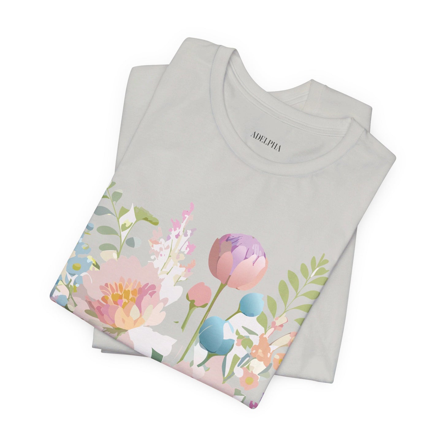 Natural Cotton Tee Shirt with Flowers