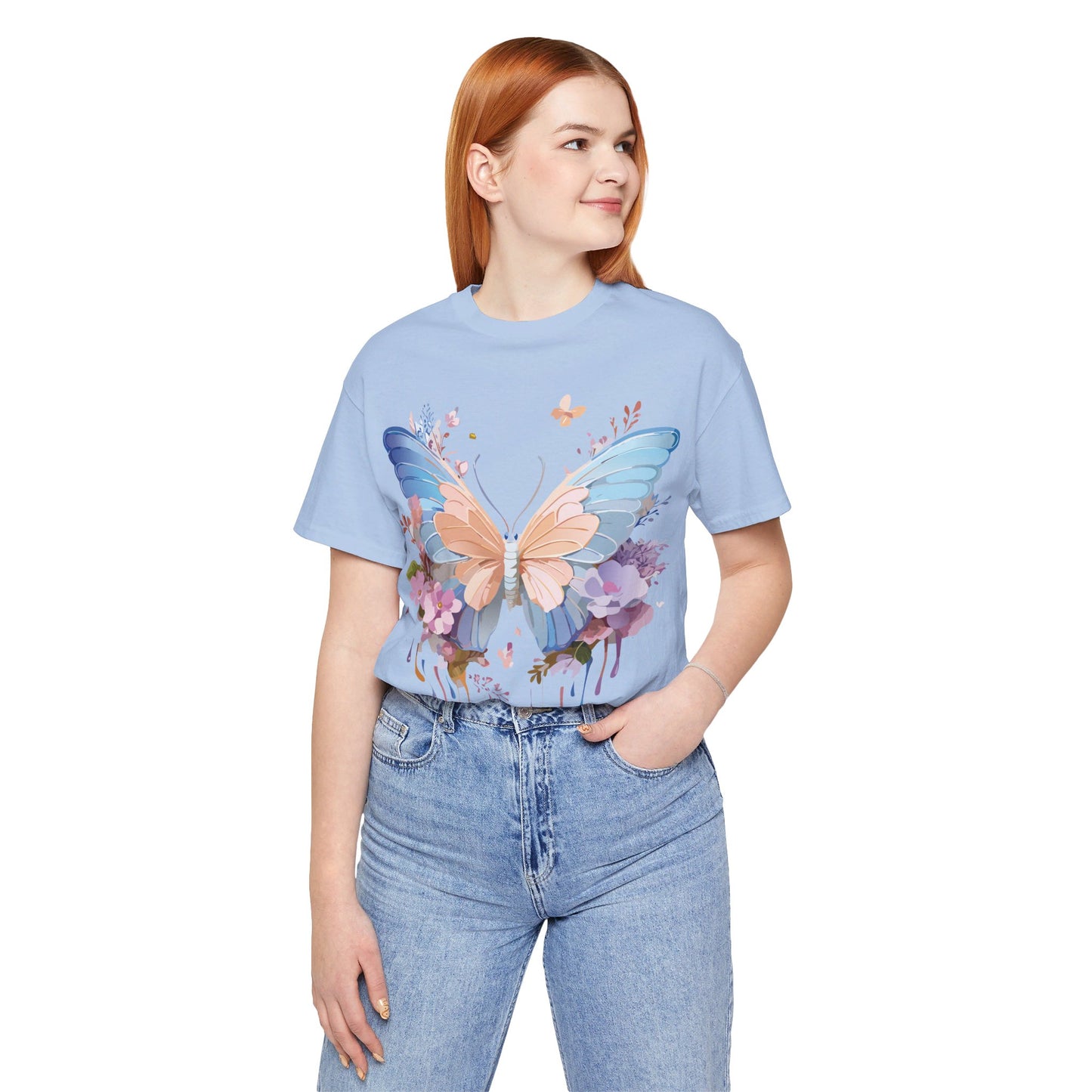 Natural Cotton Tee Shirt with Butterfly