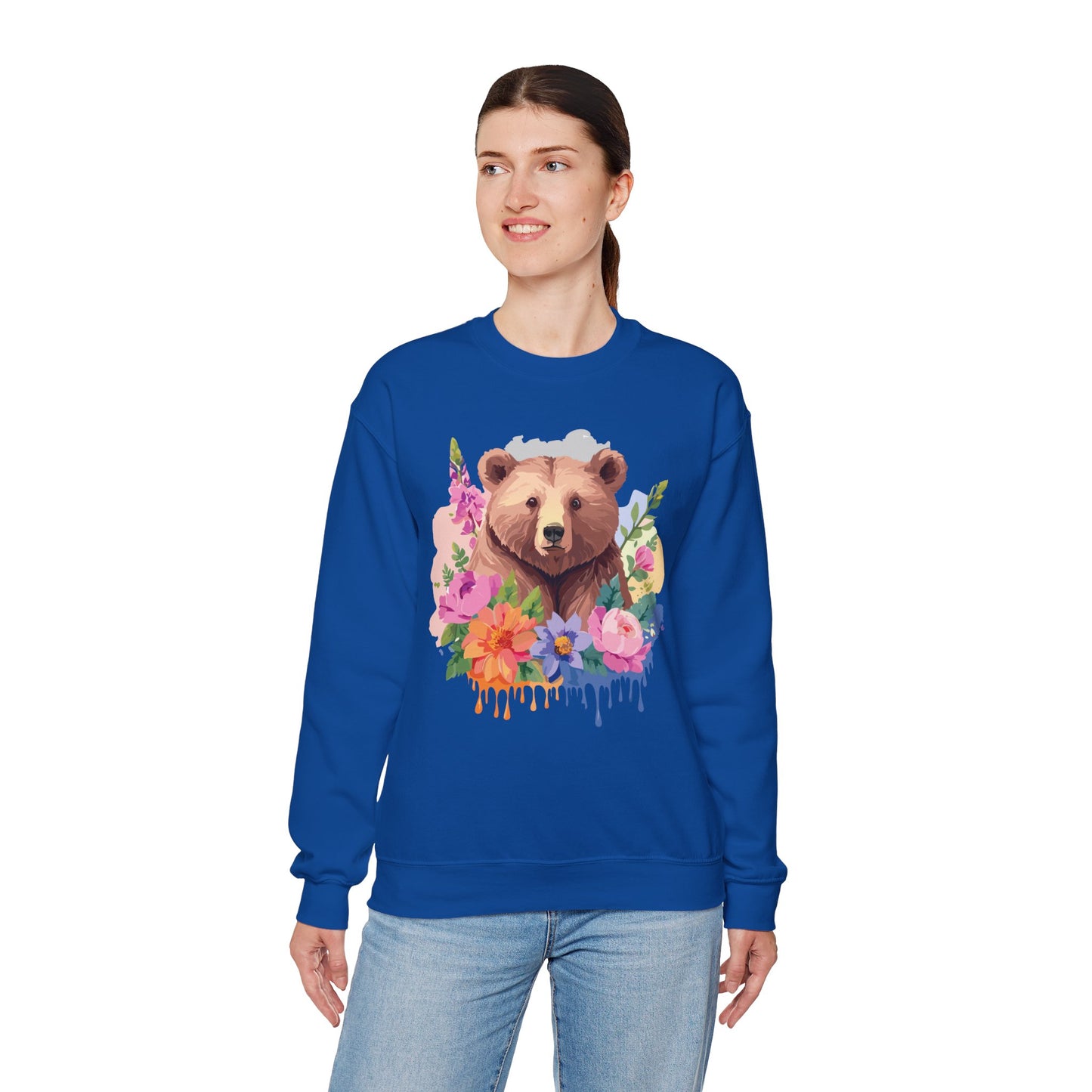 Unisex Floral Bear Sweatshirt, Animals Sweatshirt, Floral Sweatshirt, Art Design Sweatshirt