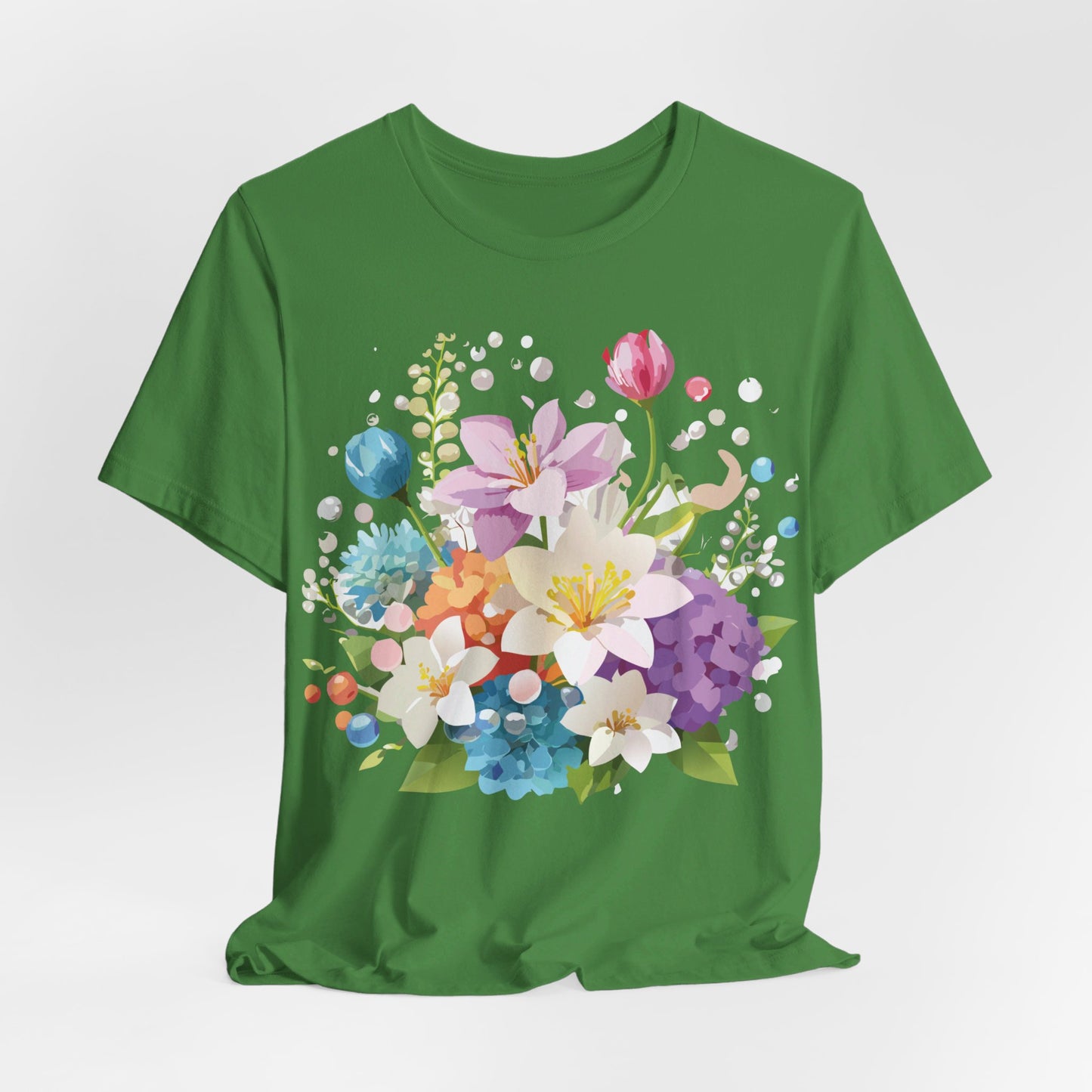 Natural Cotton Tee Shirt with Flowers