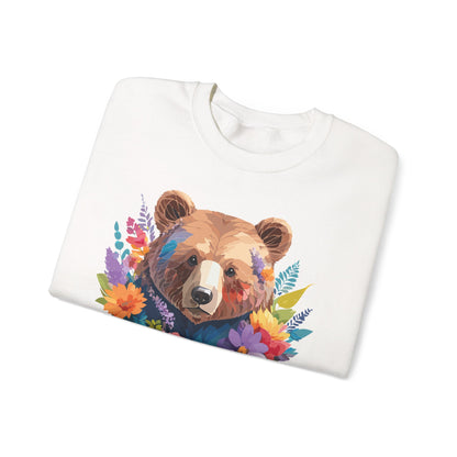 Unisex Floral Bear Sweatshirt Art Design Animals Gildan 18000 Crewneck