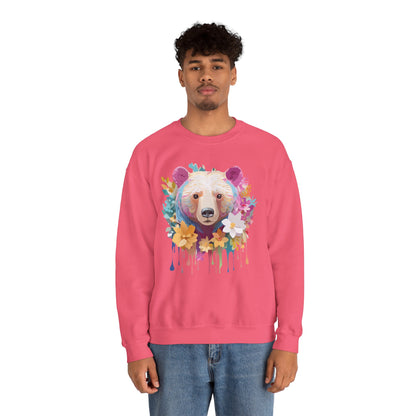 Unisex Floral Bear Sweatshirt With Art Design Gildan 18000 Crewneck