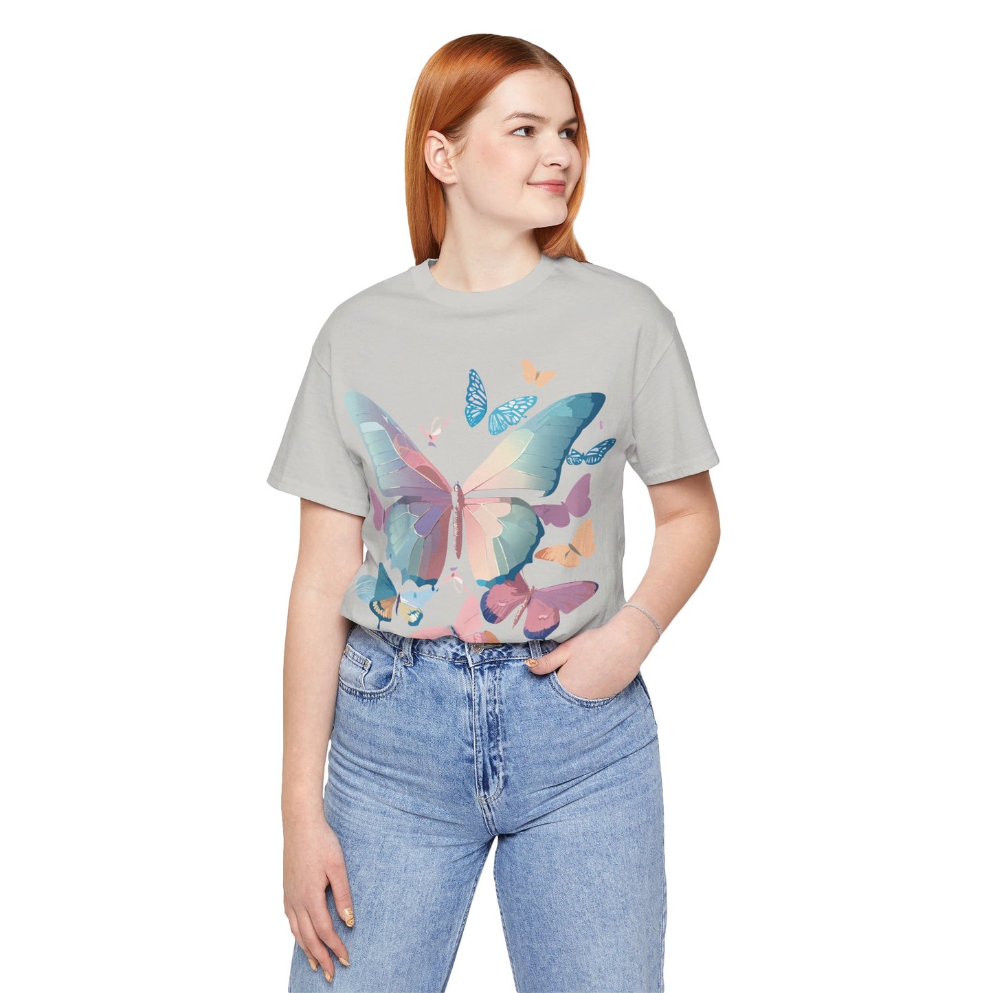 Natural Cotton Tee Shirt with Butterfly