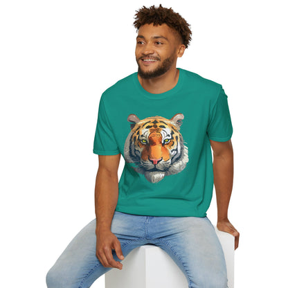 Tiger Print T Shirt Unisex Animal Tee 100 Percent Cotton Softstyle Gildan 64000