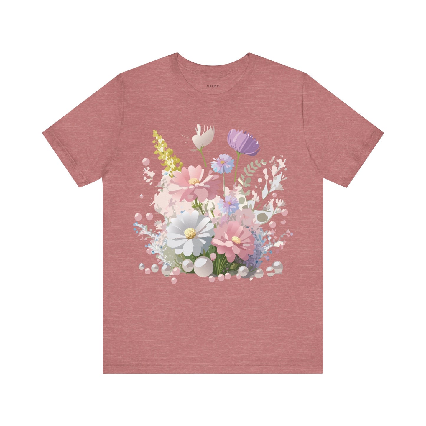 Natural Cotton Tee Shirt with Flowers