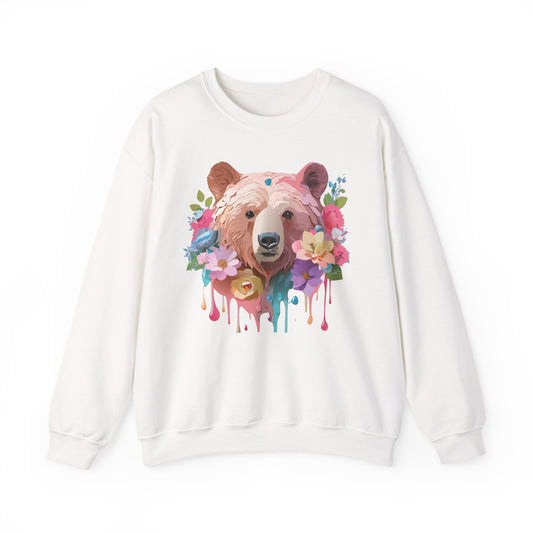 Unisex Floral Bear Sweatshirt, Animals Sweatshirt, Floral Sweatshirt, Art Design Sweatshirt