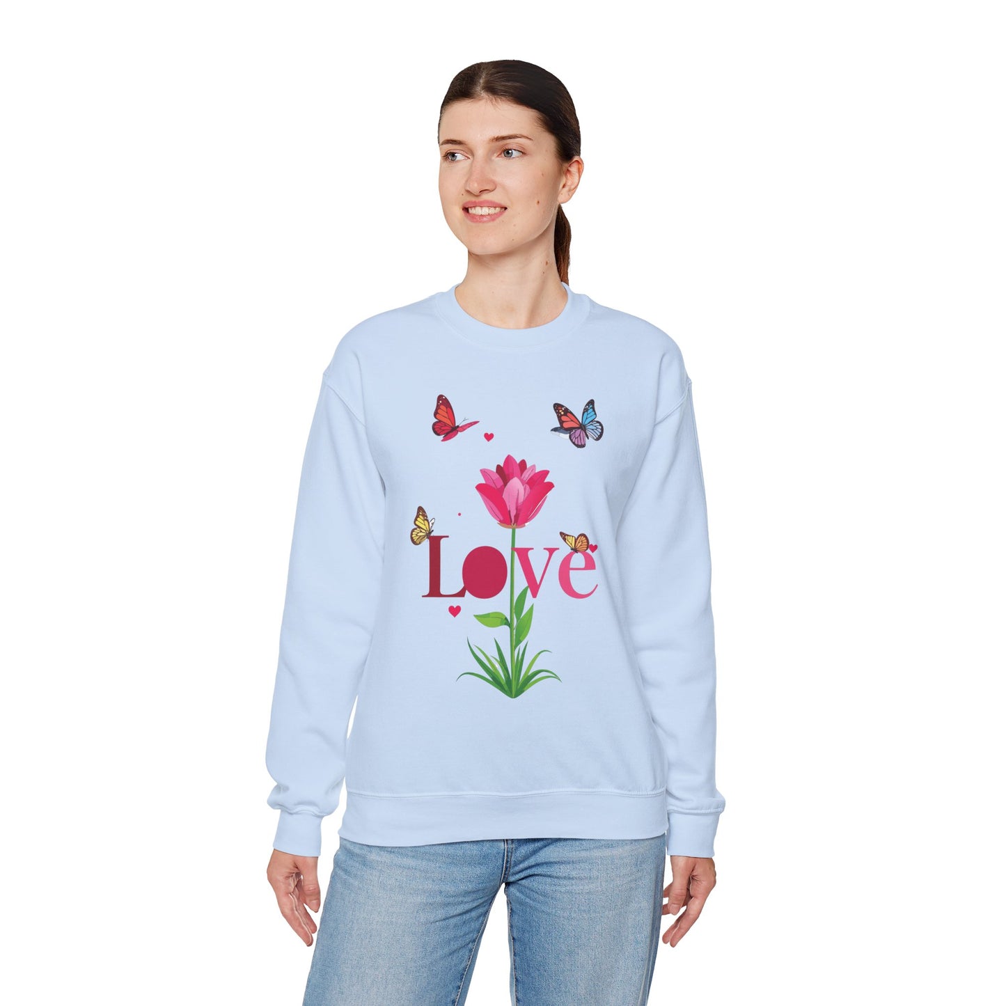 Unisex Floral Love Sweatshirt Floral Butterfly Design Cotton Poly Valentines Day