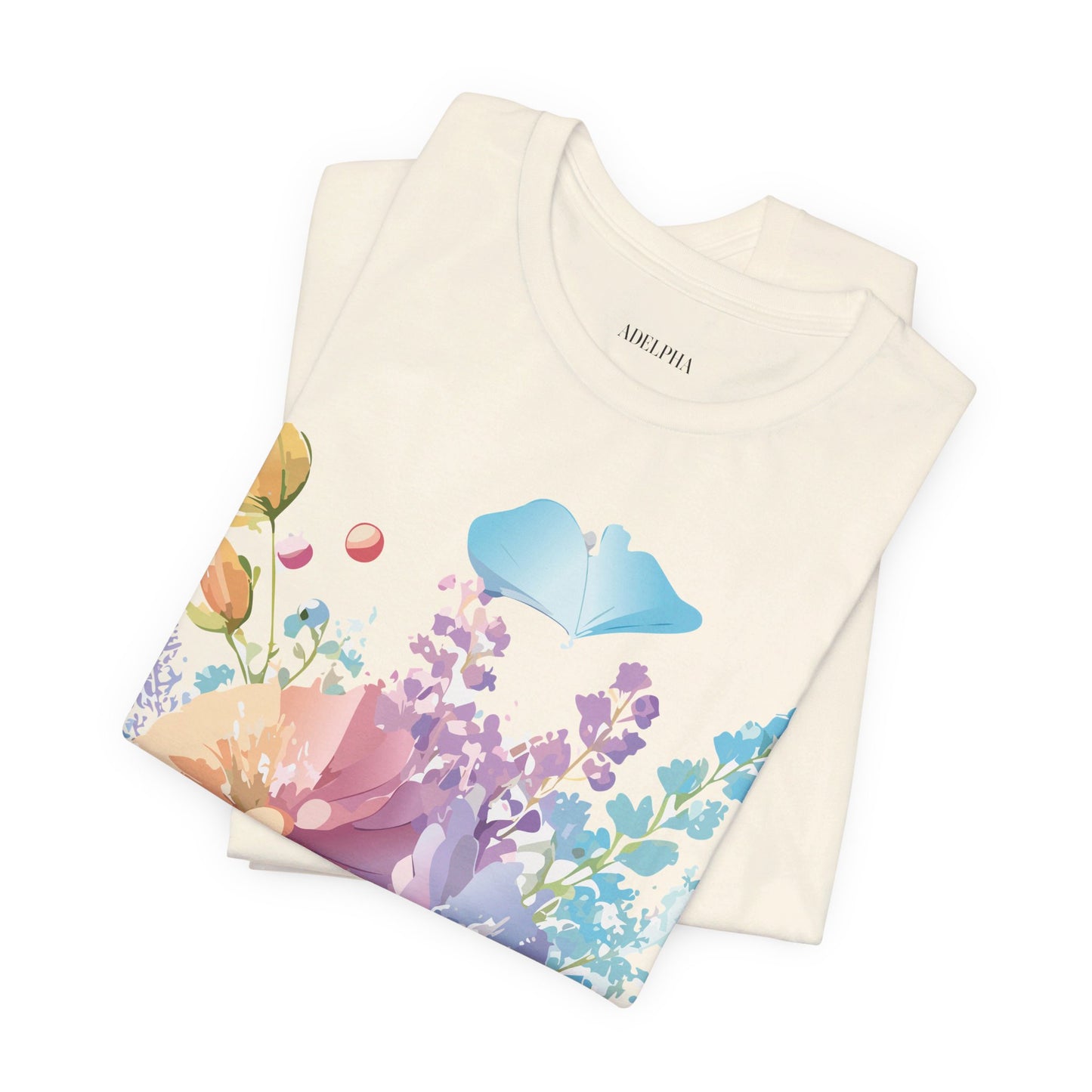 Natural Cotton Tee Shirt with Flowers