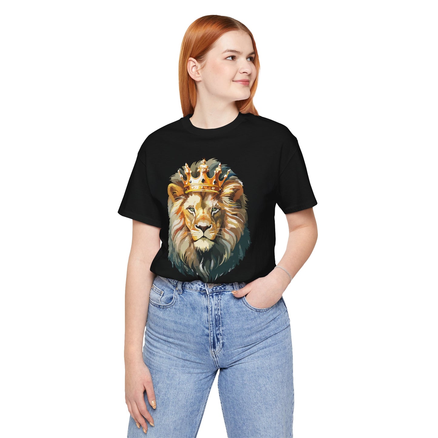 Lion with Crown Tee Unisex Cotton T-Shirt Regal King Lion Illustration, Wildlife Graphic Shirt - 1
