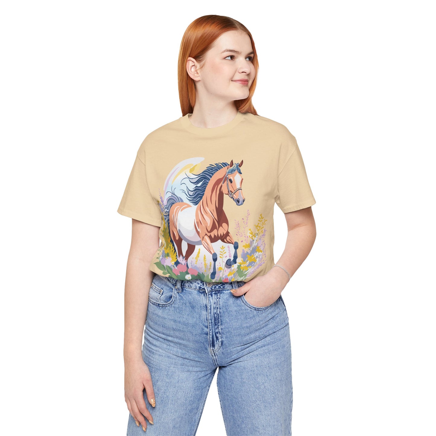 Natural Cotton Tee Shirt with Horse