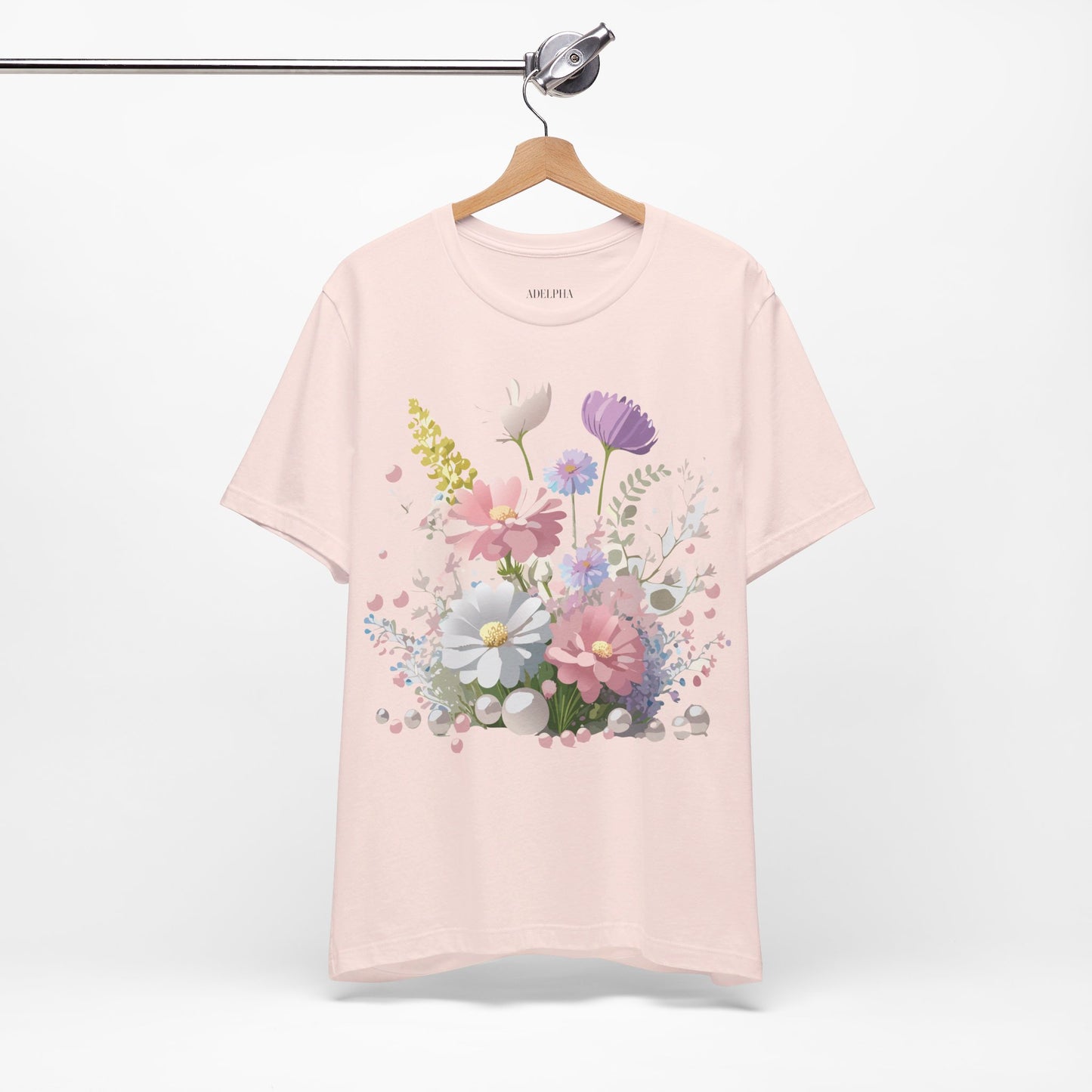 Natural Cotton Tee Shirt with Flowers