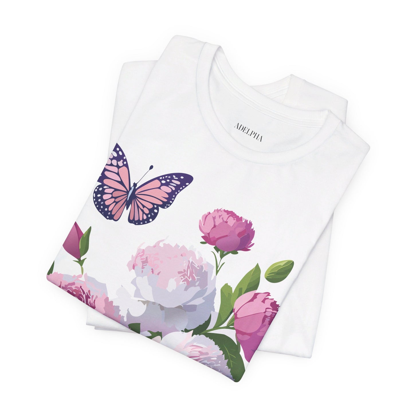 Natural Cotton Tee Shirt with Flowers