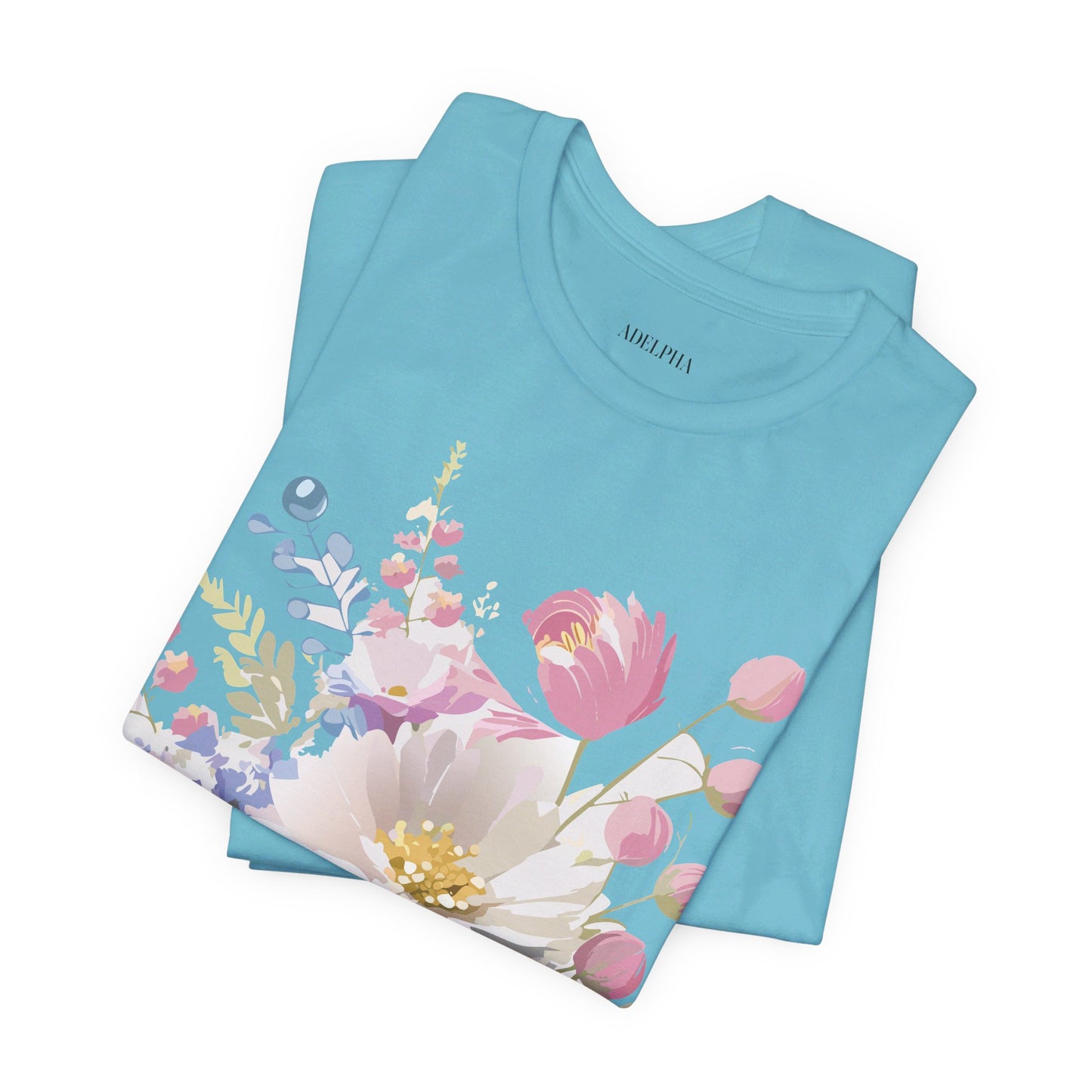 Natural Cotton Tee Shirt with Flowers